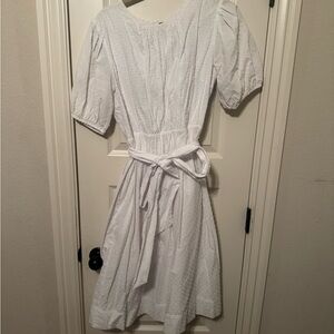 Classic White Tie-Waist Women's Dress